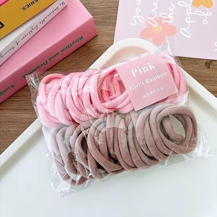 Zone Shop 50 Pieces Strong Seamless Elastic Hair Ties Korean Fashion Hair Rope Candy Color Ponytail Holder Strong Elastic Hair Ties (Pink) - Image 3
